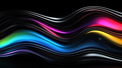 Wall Mural - Vibrant wave patterns in a spectrum of colors create a dynamic and energetic atmosphere on a dark background.