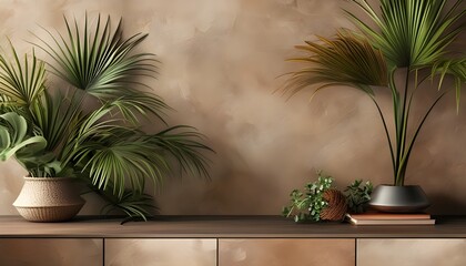 Tropical Summer Abstract Desktop Background Featuring Brown Textures and Artistic Plant Collage Design