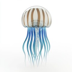 On a white background, a jellyfish is isolated against a transparent backdrop