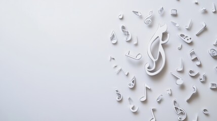 White musical notes on a white background.