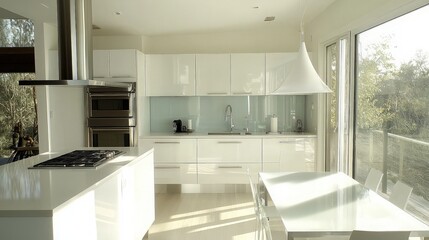 Wall Mural - Modern White Kitchen with Large Windows