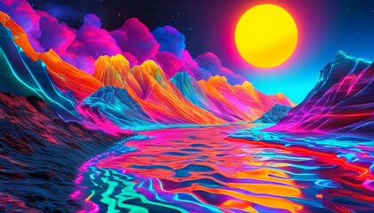 Wall Mural - Vibrant Holographic 3D Art with Neon Colors for Eye-Catching Desktop Wallpaper