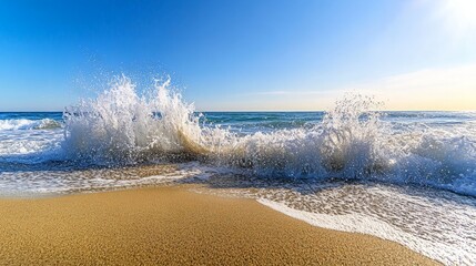 Ocean Wave Crashing on Sandy Beach