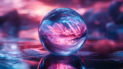 Poster - A captivating crystal ball reflecting vibrant colors, creating an ethereal atmosphere perfect for artistic and fantasy themes.