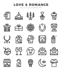 Wall Mural - Set of 25 Love & Romance Lineal Icons Pack.