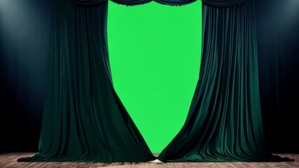 Aufkleber - The lush green curtain hangs elegantly at the front of the stage, bathed in soft spotlight illumination, setting a dramatic tone for the performance about to begin.