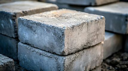 Close-up of a gray concrete block, ideal for construction and building projects, showcasing its textured surface and solid structure.