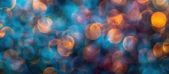 Poster - colorful soft circular bokeh overlay for use to enhance images with copy space on a deep twilight bl