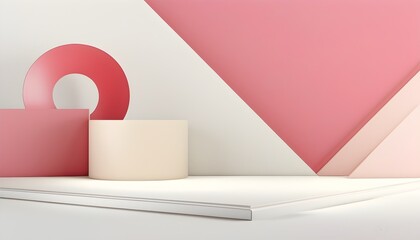 Sticker - Elegant pink and beige abstract design featuring geometric shapes and graphic illustrations for a captivating desktop wallpaper