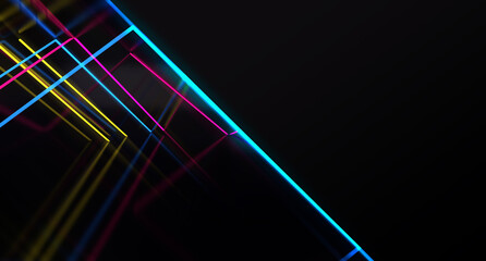 Leinwandbilder - abstract multicolored neon lines on a dark background.