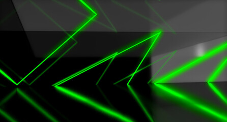 Wall Mural - green neon lines on black background