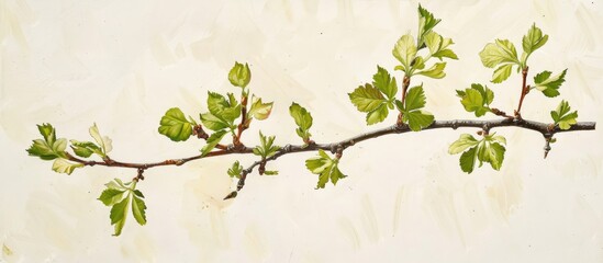 Poster - Thorny Hawthorn Branch With Young Spring Leaves