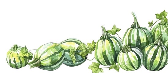 Sticker - Green Striped Zucchini Autumn Harvest Health And Vitamins From Nature Isolated On A White Background Space For Text