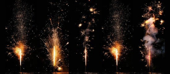 Canvas Print - Collection Of Isolated Fireworks On Black Background