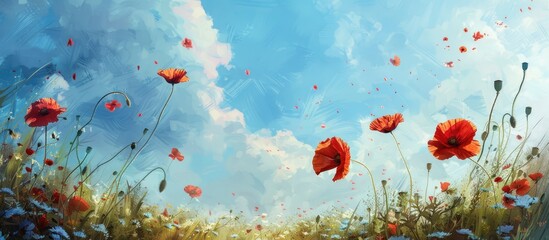 Canvas Print - Poppy Seed Flowers Dancing Above The Meadows