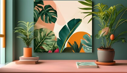 Wall Mural - Tropical Summer Fusion: Abstract Plant Design Collage for Album and Notebook Inspiration