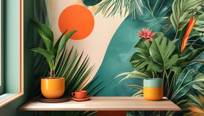 Wall Mural - Tropical Summer Fusion: Abstract Plant Design Collage for Album and Notebook Inspiration