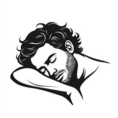 Wall Mural - Silhouette Of Man Sleeping, Illustration Isolated On White Background