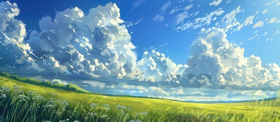 Canvas Print - Meadow With Big Clouds