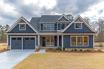 Sticker - Blue Farmhouse with a Double Garage