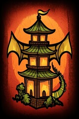 Sticker - Dragon Pagoda Lantern