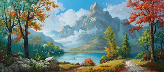 Poster - Beautiful Landscape With Trees And Mountain