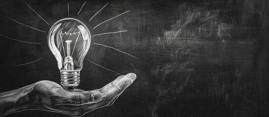 Wall Mural - Inspiration Light Bulb Hand Idea Blackboard