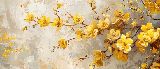 Wall Mural - Yellow Spring Flowers On Light Background