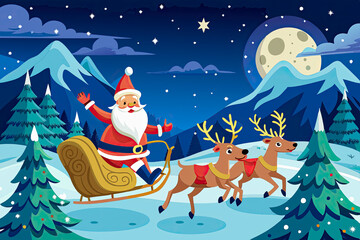 Wall Mural - santa claus with reindeer