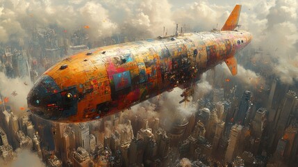 Sticker - Airship Over Futuristic City