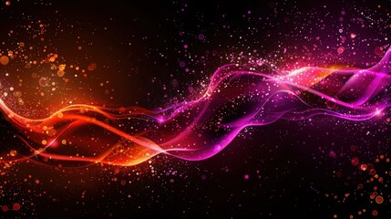 Poster - colorful wave of glowing particles and fluid-like light streams flow in darkness. bright and vivid p