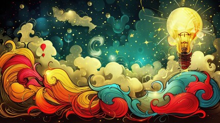 Wall Mural - abstract artistic representation of swirling colorful waves flowing through space with a glowing lig