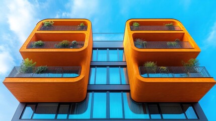 Sticker - Modern Orange Building with Balconies