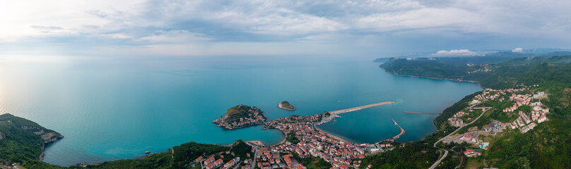 Beautiful cityscape on the mountains over Black-sea, Amasra. Amasra traditional Turkish architecture