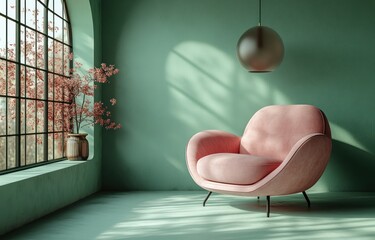 Poster - Pink Armchair Interior Design