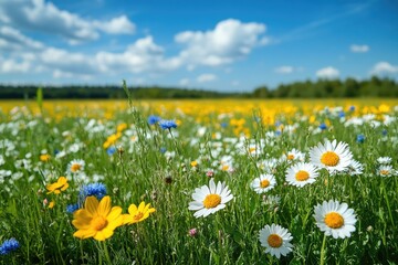 Wildflowers blooming in a field on a sunny summer day