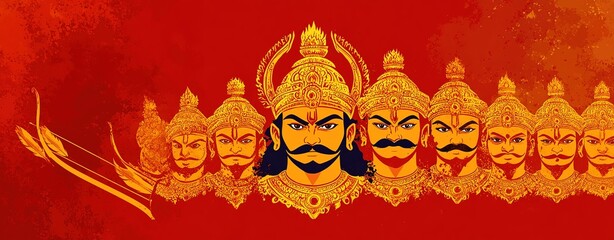 Happy Dussehra. Ravan ten heads face with Dussehra is a major Hindu festival celebrated at the end of Navratri.