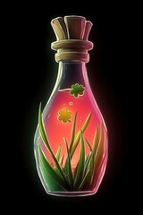 Canvas Print - Magical Potion Bottle with Four Leaf Clovers and Grass