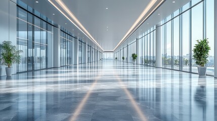 Canvas Print - Modern Office Hallway with Glass Walls