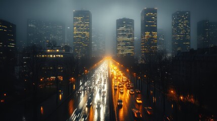 Canvas Print - Nighttime Cityscape in the Rain