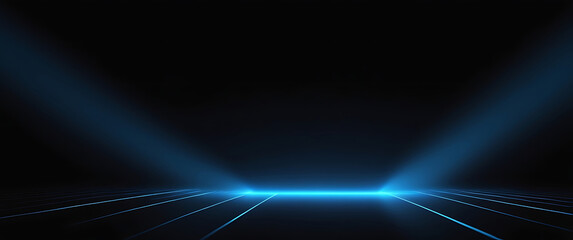 Blue blue spectrum lights tech black party club neon lights abstract wave technology background, black background. wide banner, poster, website, video editing, background. ai