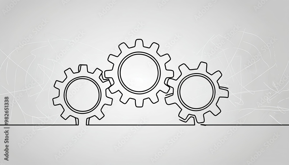 One continuous line illustration of gears wheels. Three cogwheels in ...