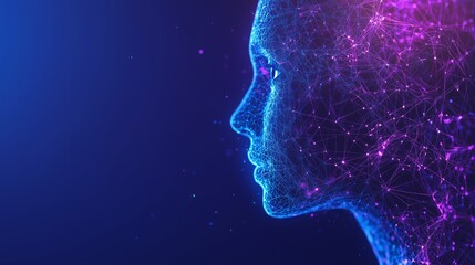 Aufkleber - A digital representation of a human face with glowing connections, symbolizing technology and innovation in artificial intelligence