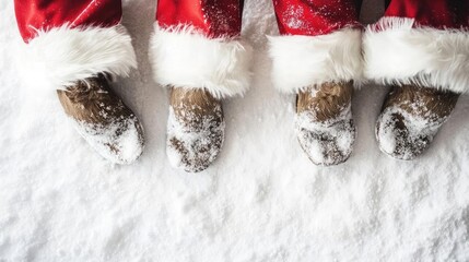 Winter magic captured with festive boots in snow, perfect for holiday themes and seasonal celebrations.