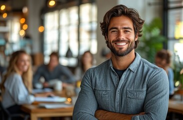 Sticker - Smiling Man in Cafe