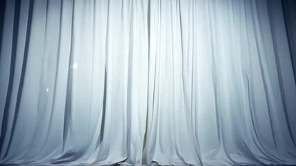Poster - Gentle white curtains hang gracefully in a serene, softly illuminated space, casting a tranquil ambiance ideal for relaxation and reflection in the evening hours.
