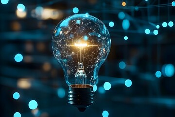 Poster - Artificial intelligence, technology and innovation concept with bulb. Generative AI.