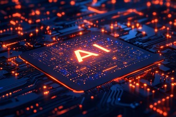 Fototapete - AI technology background and icons of artificial intelligence. Generative AI.