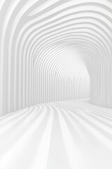 Poster - A modern, abstract architectural tunnel with a white, curved, symmetrical design that creates a sense of depth and movement in a minimalist style.