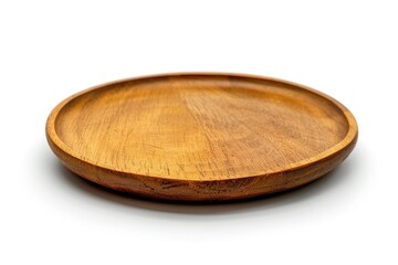 Poster - A close-up view of a wooden plate on a white background, suitable for use in still life or design compositions